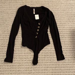 Free People Black Bodysuit with buttons